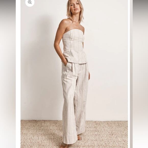 mon renn illusion white & tan stripe wide leg linen trouser pants size small NEW - Picture 3 of 12